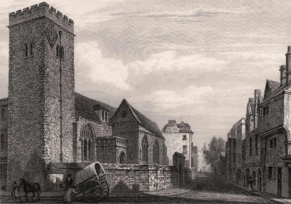 St Michael at the North Gate church, Oxford, by John Le Keux 1837 old print